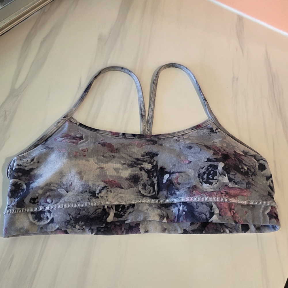 Lululemon Athletica 10 Power Y Sports Bra Gray & Pink Floral Sporty Yoga - Picture 4 of 13